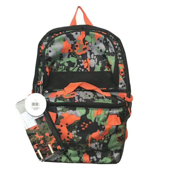 Unbranded Other - NEW Boys Youth Back Pack Orange Black Green Comes with Pencil Pouch 12"x18"